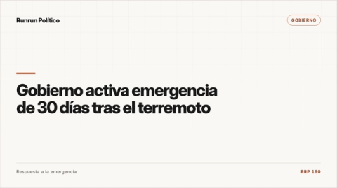 Portada editorial de Gobierno para la nota “Gobierno activa emergencia de 30 días tras el terremoto”.