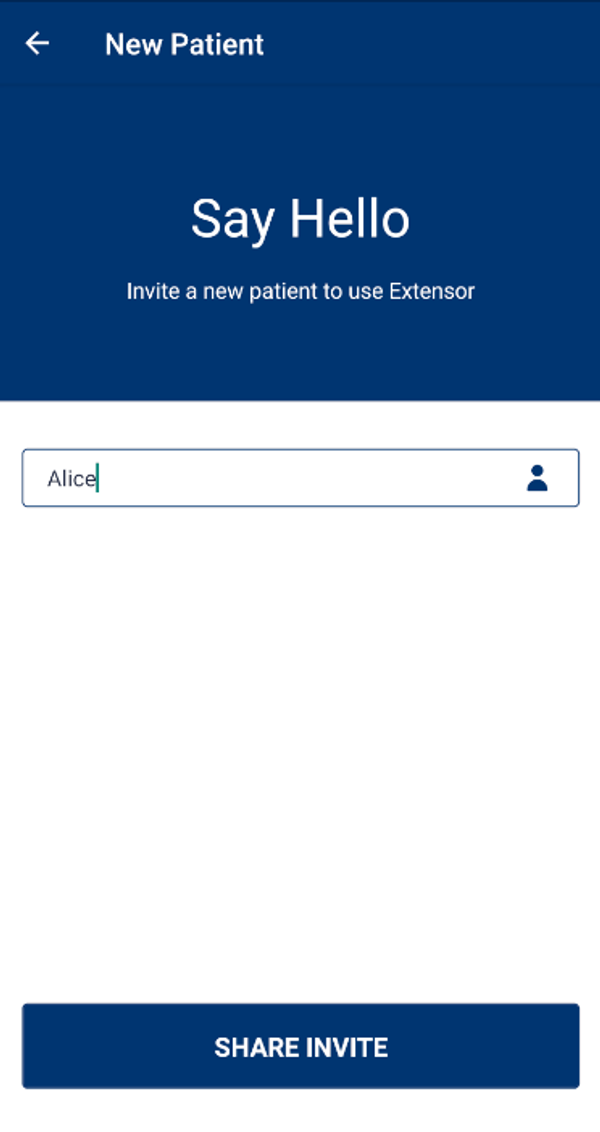 Extensor app new patient screen