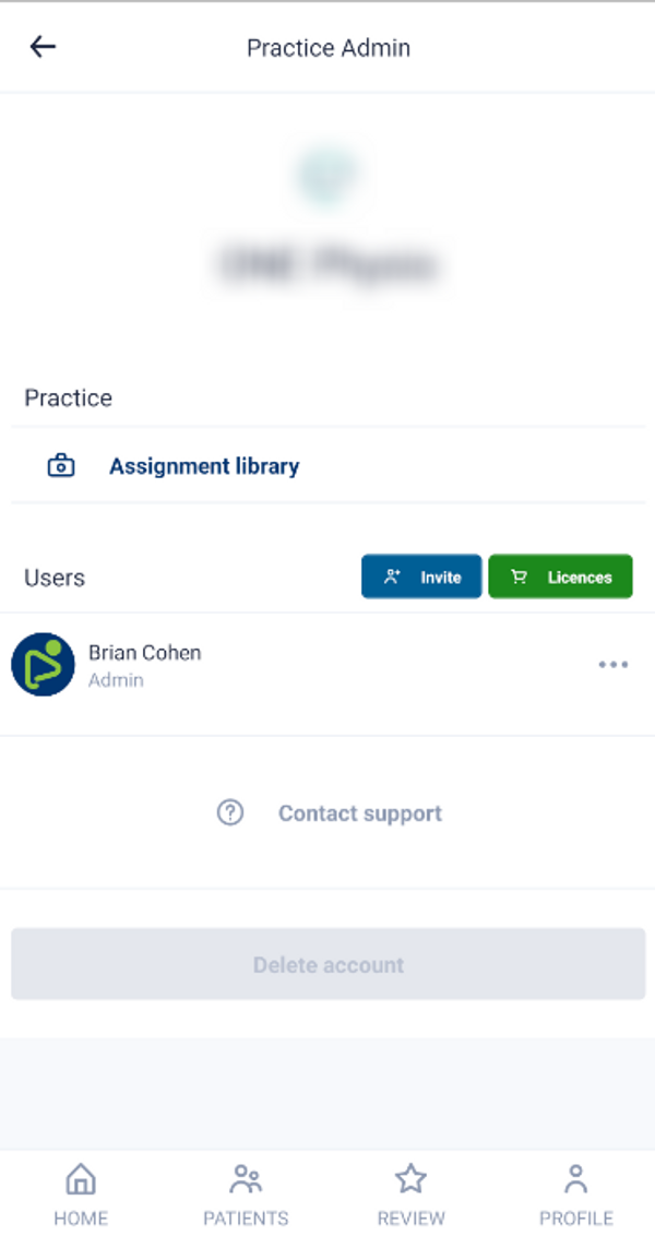 Extensor app practice admin screen