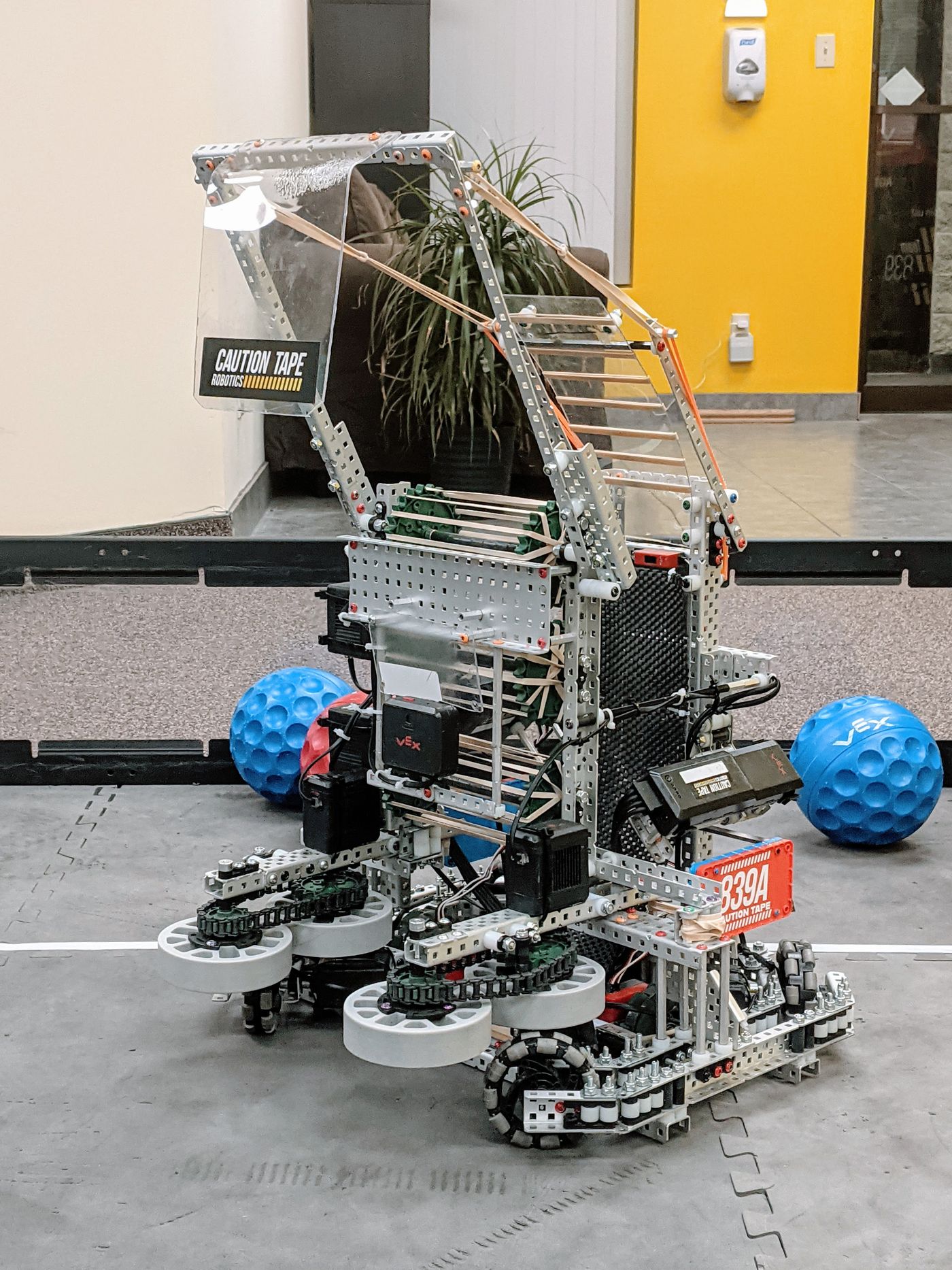 Team 839A robot with its tall ball intake mechanism