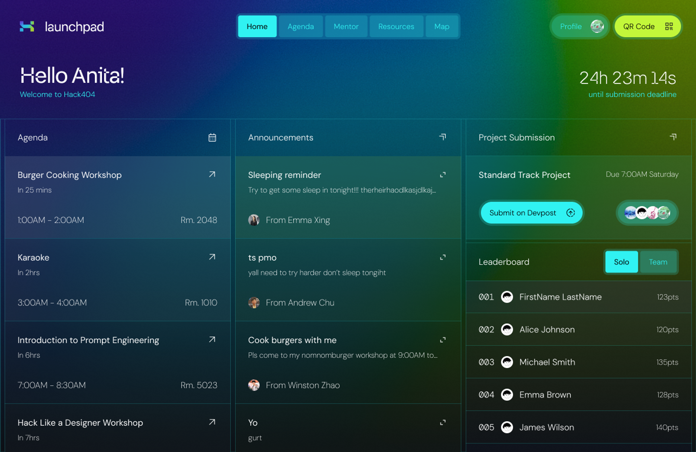 Hack404 Launchpad project interface