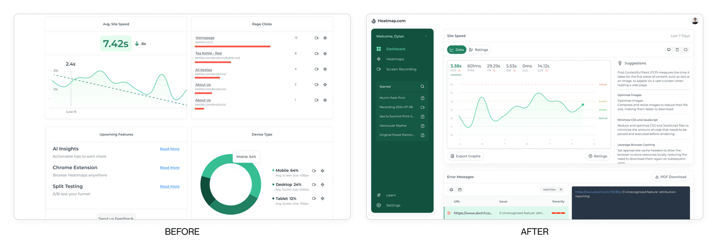 Animated comparison of the original and redesigned Heatmap dashboard