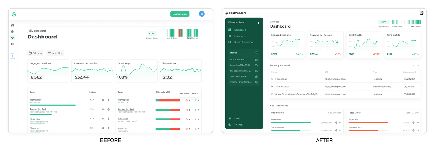 Animated comparison of the original and redesigned Heatmap navigation