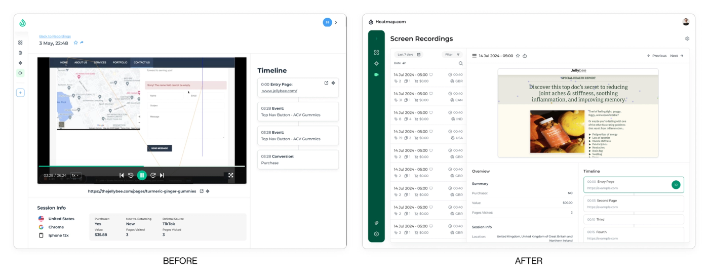 Before and after comparison of the screen recording viewer