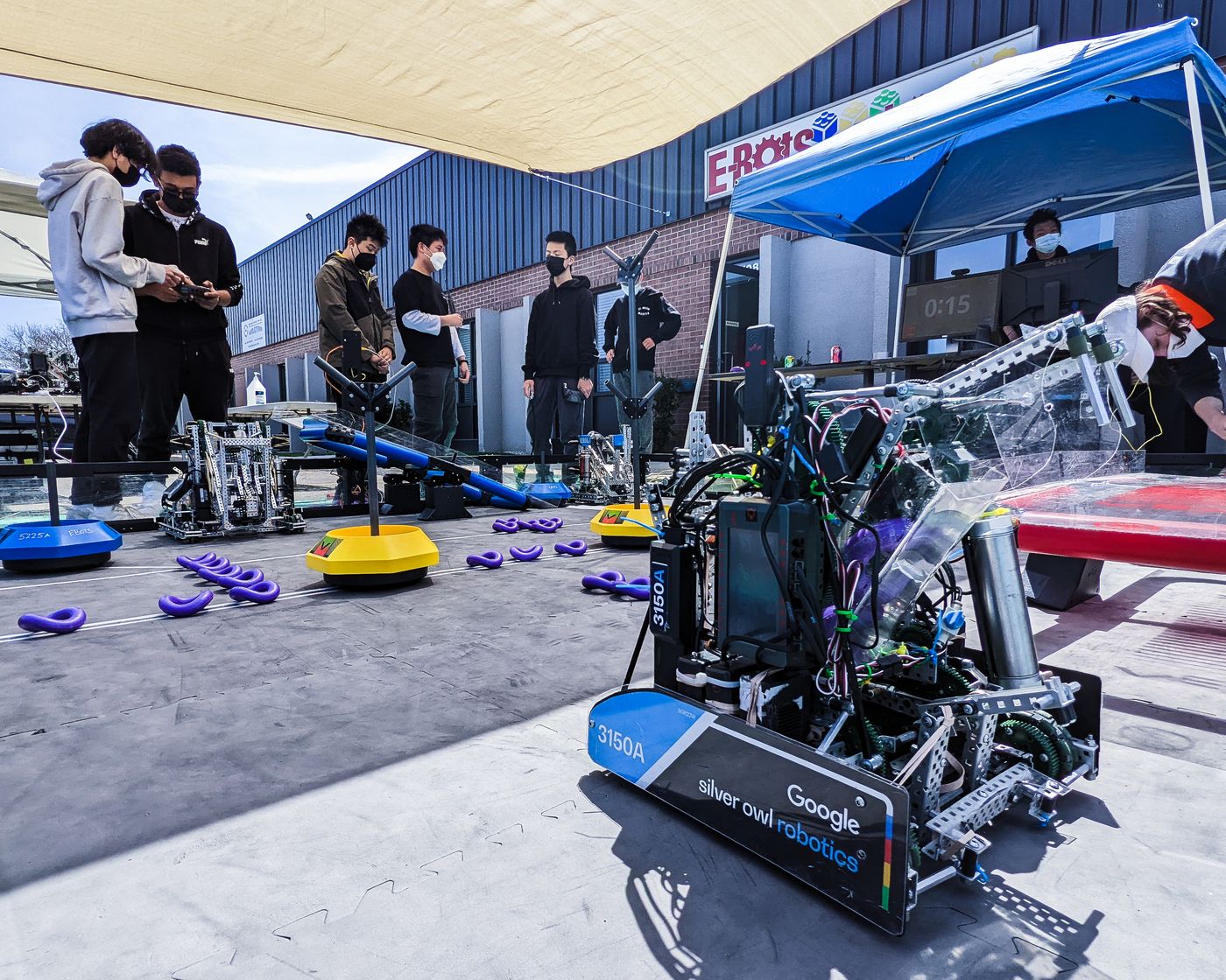 Team 3150A robot at an outdoor backyard robotics scrimmage