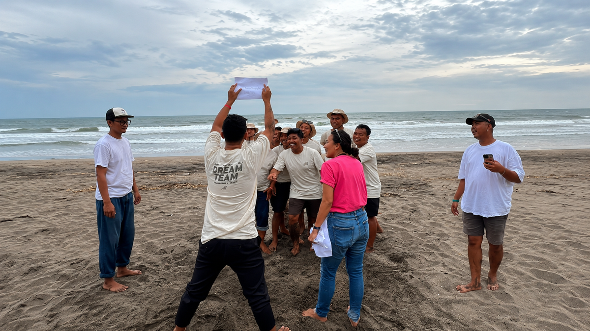 Kegiatan team building di pantai