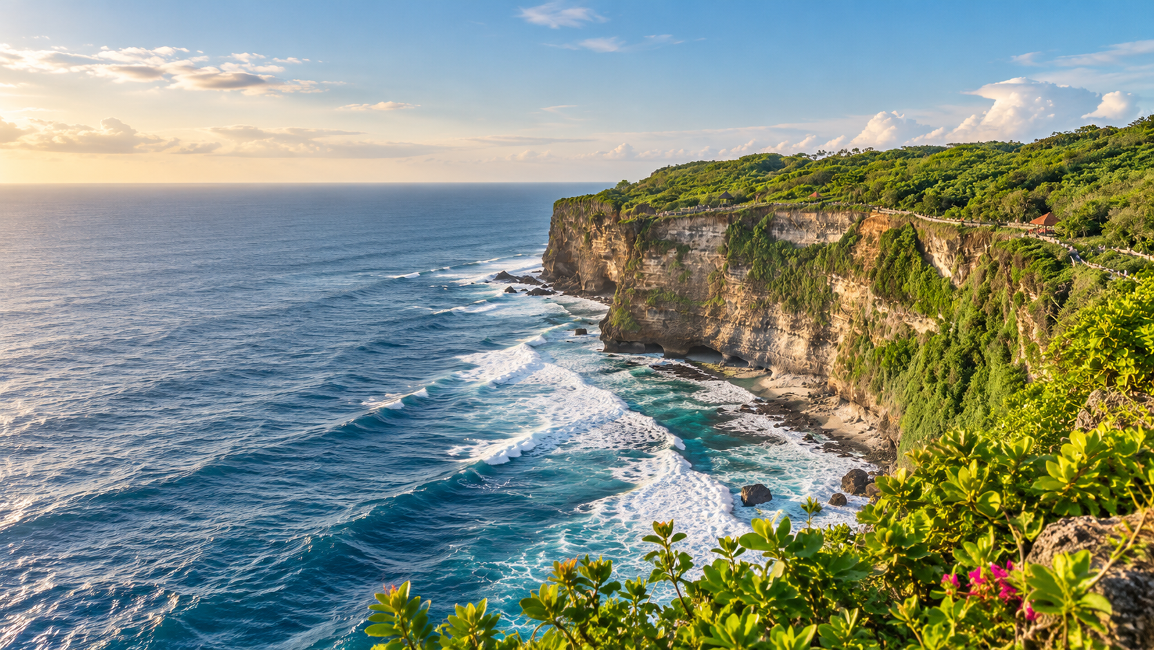 Pemandangan lanskap wisata Bali dengan suasana perjalanan dan alam tropis.
