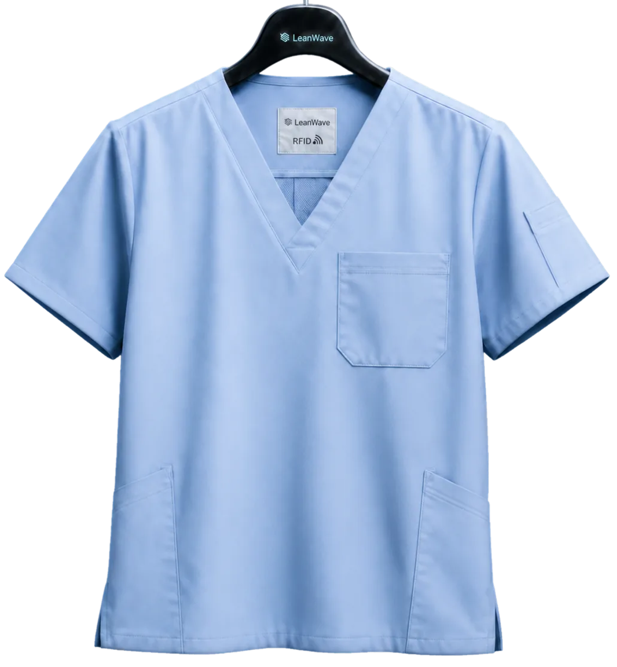 A medical shirt on a hanger