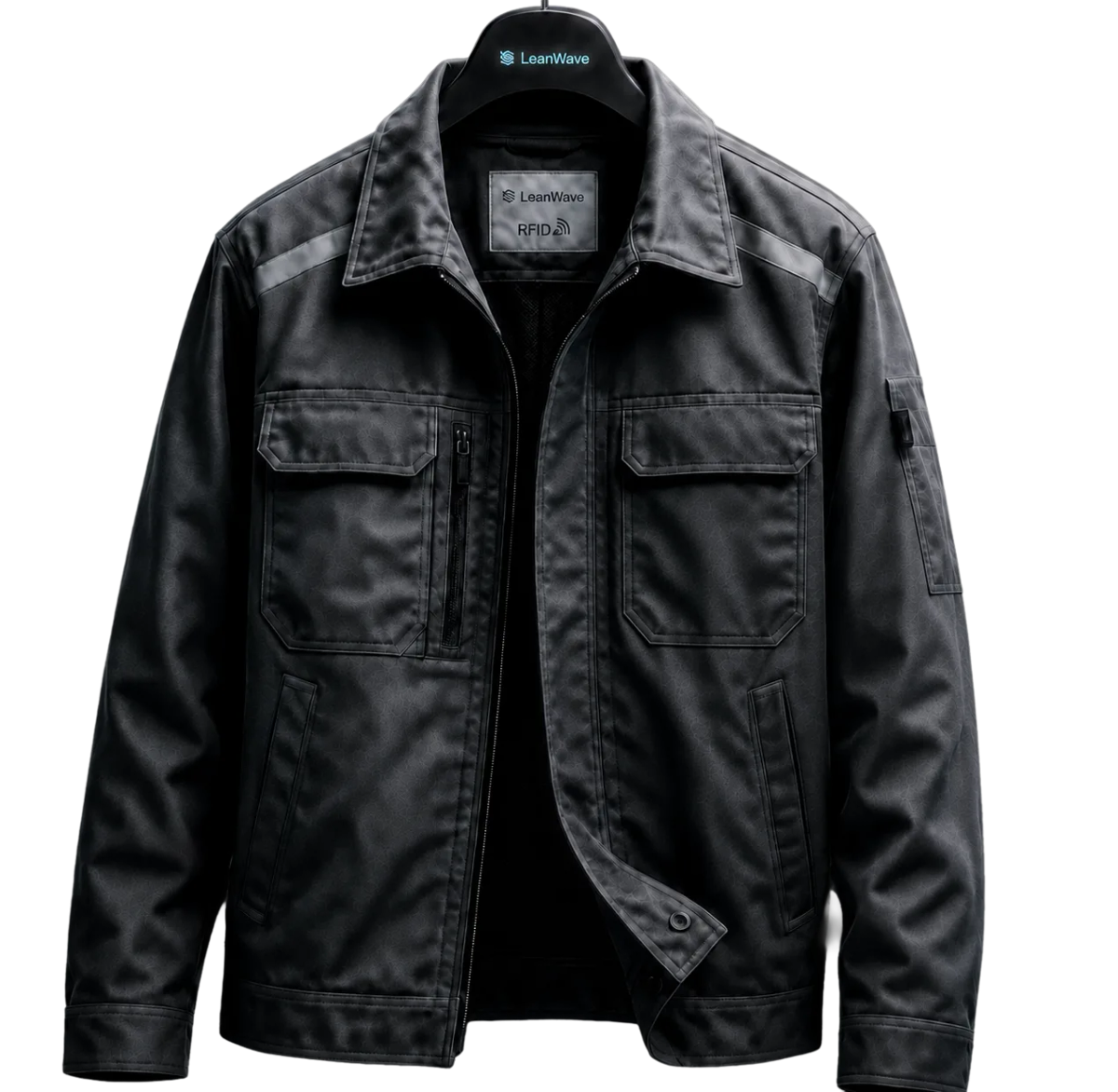 A work jacket with an RFID tag reading its identity