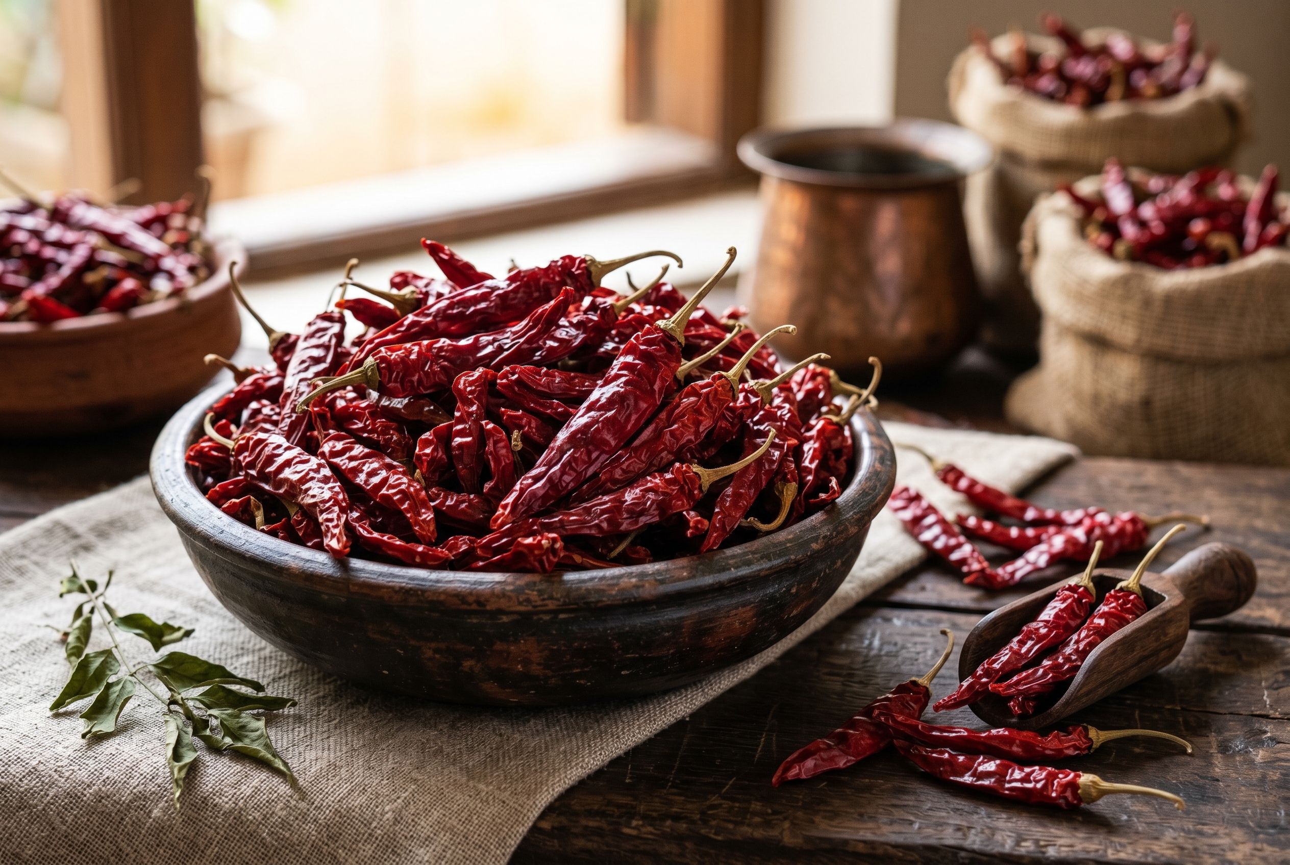 Wrinkled premium Byadgi chillies highlighting colour-rich GI-tagged Indian chilli origin