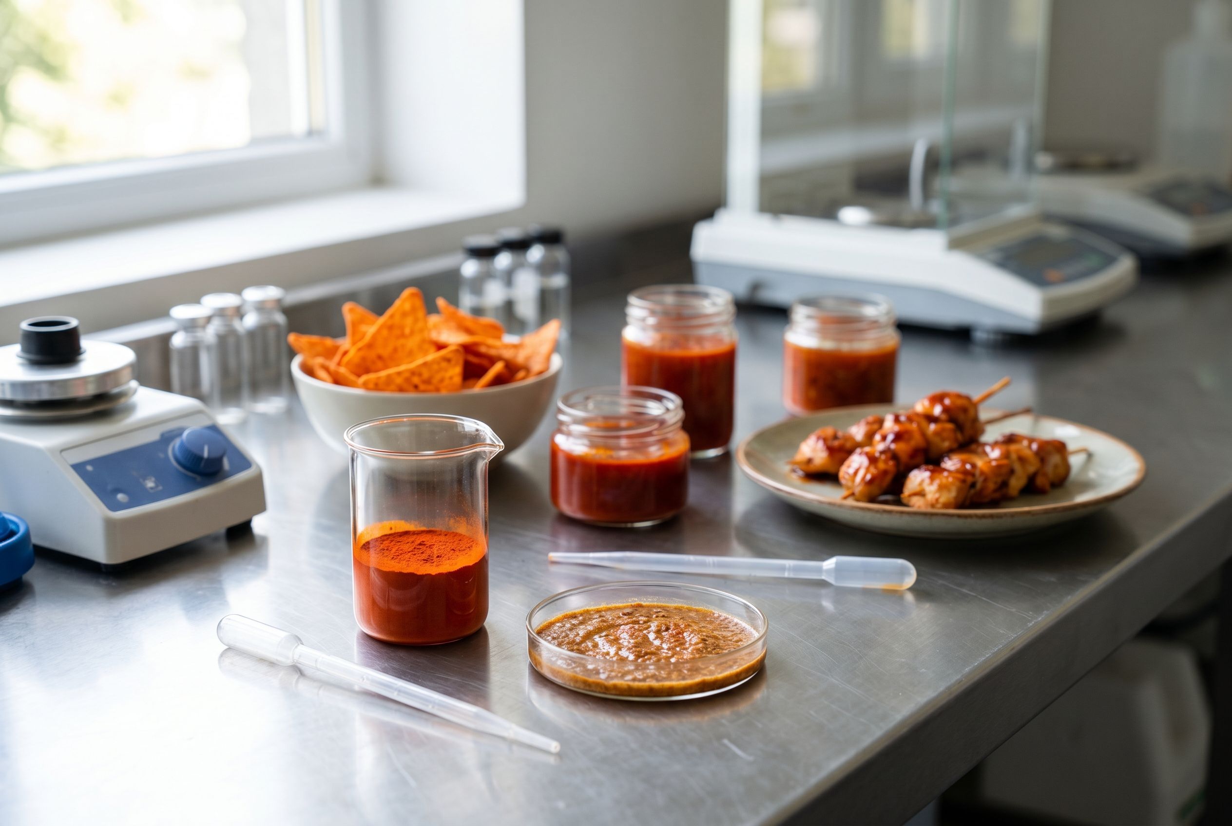 Paprika oleoresin shown alongside processed food applications in a clean modern formulation setting