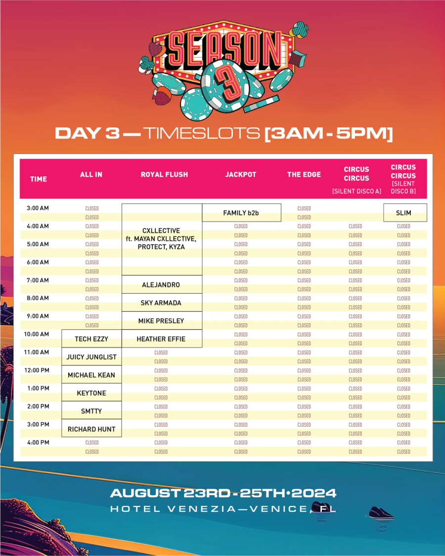 Season 3 Day 3 published timeslots