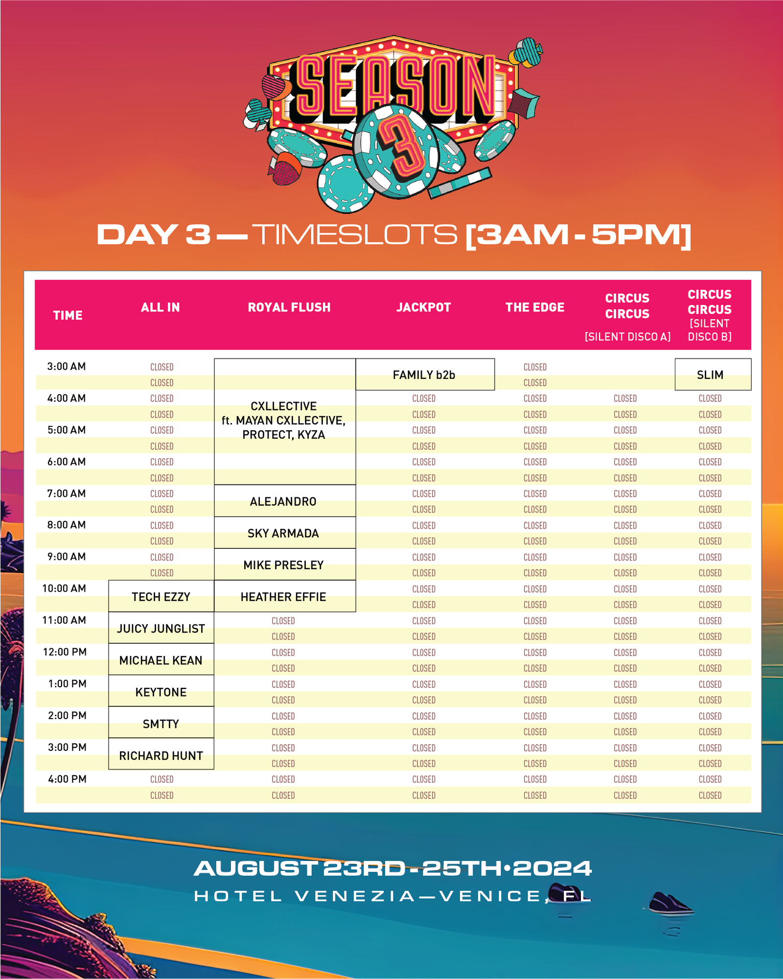 Season 3 Day 3 published timeslots