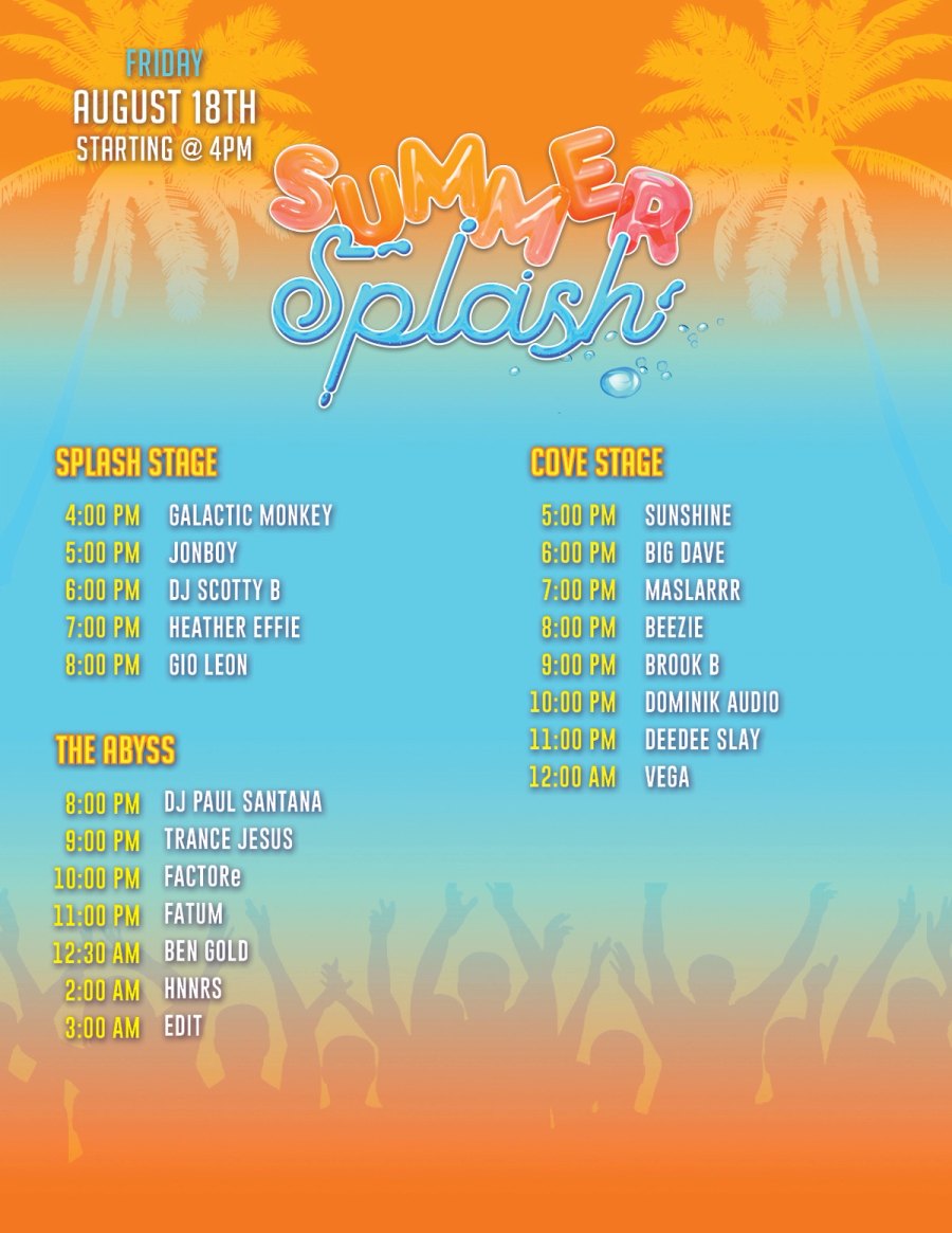 Friday, August 18, 2023 schedule and timeslot flyer.