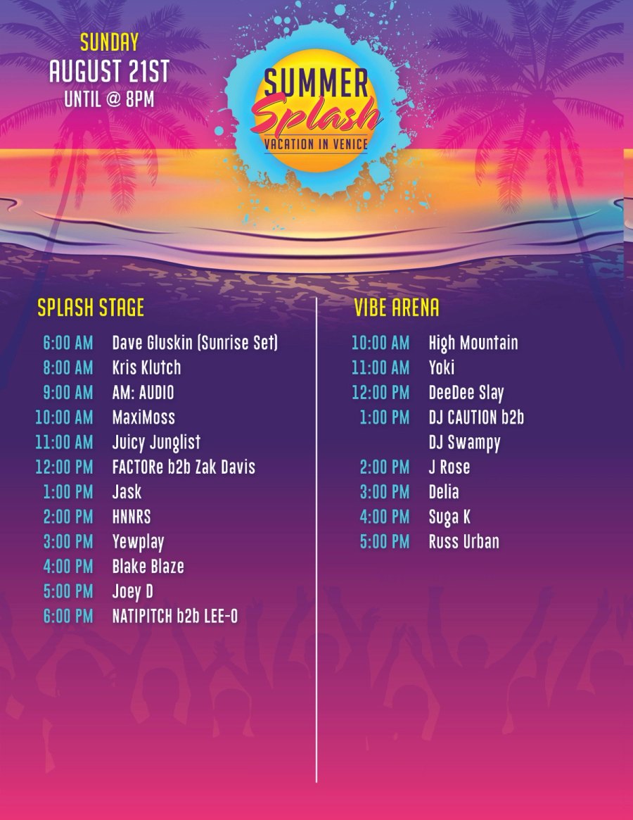 Summer Splash Sunday August 21, 2022 lineup and schedule