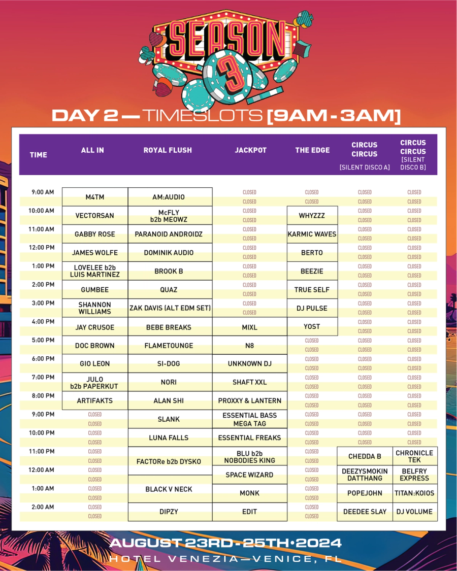 Season 3 Day 2 published timeslots