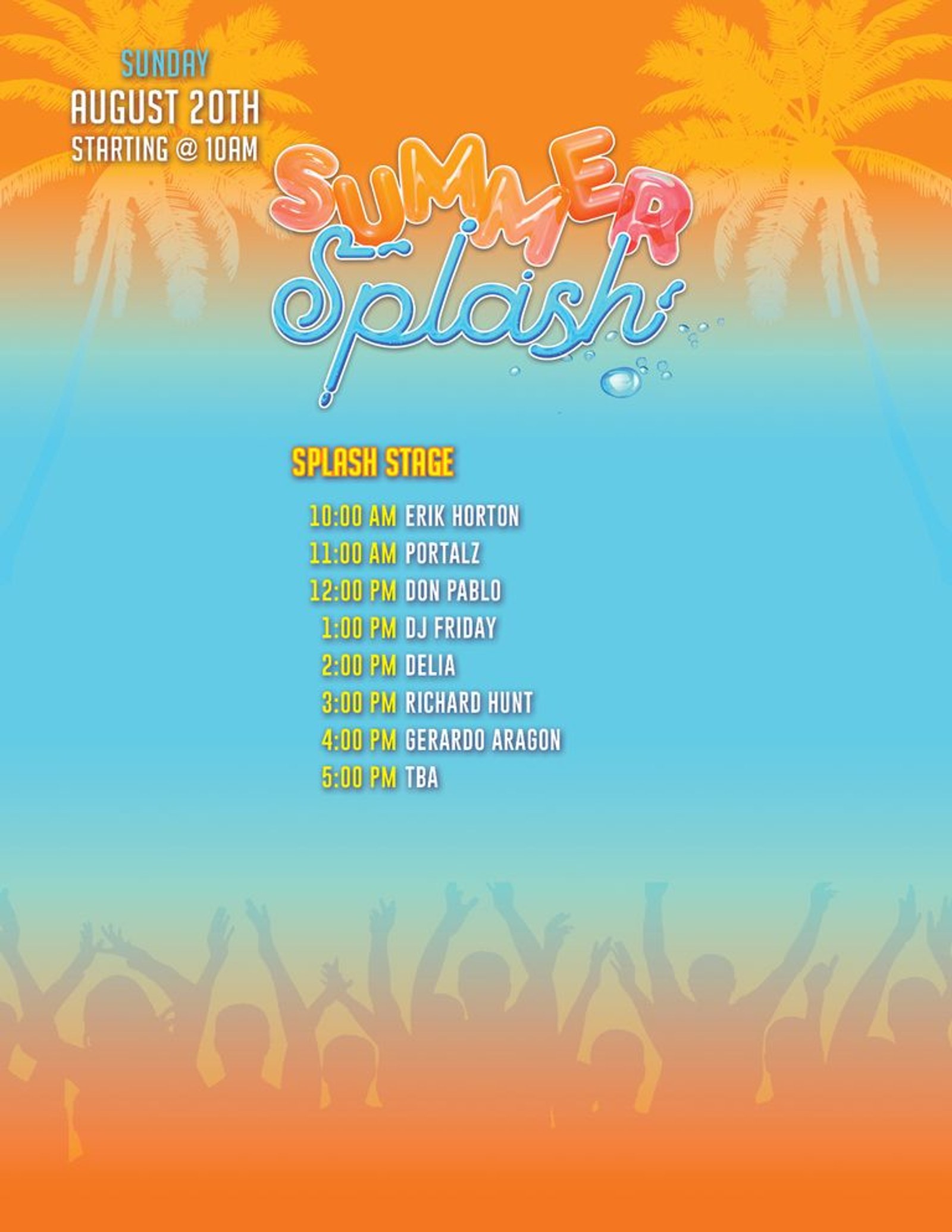 Summer Splash II — Sunday Schedule Timeslot Flyer