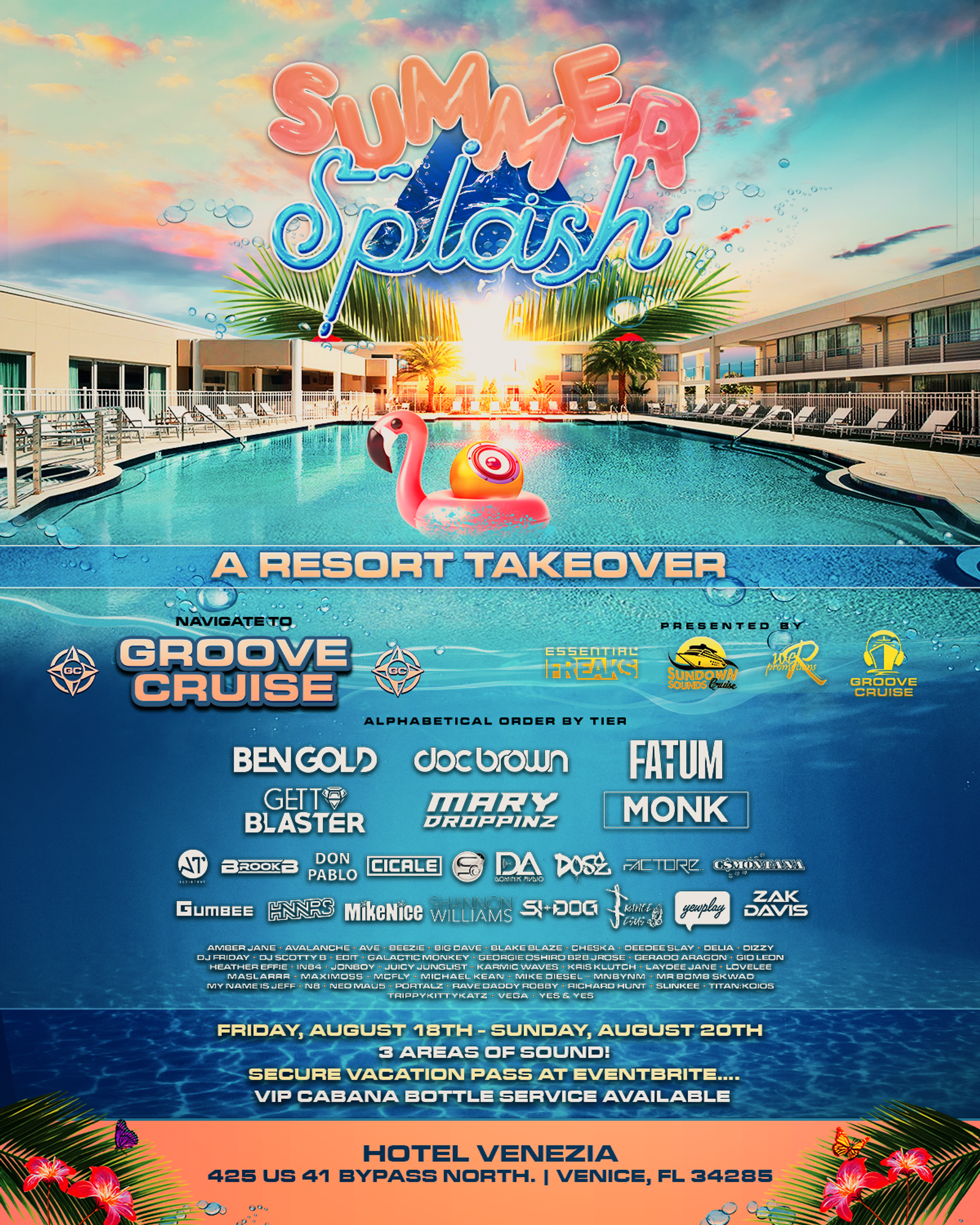 Final lineup flyer for Summer Splash II, August 18–20, 2023.