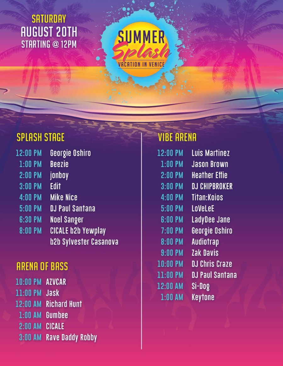 Summer Splash Saturday August 20, 2022 lineup and schedule