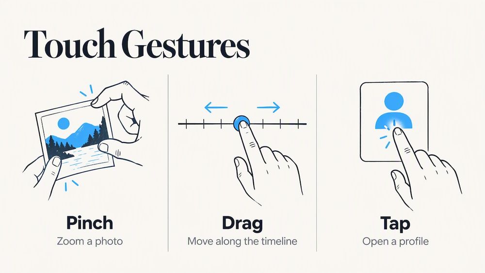 Three gestures and their timeline actions