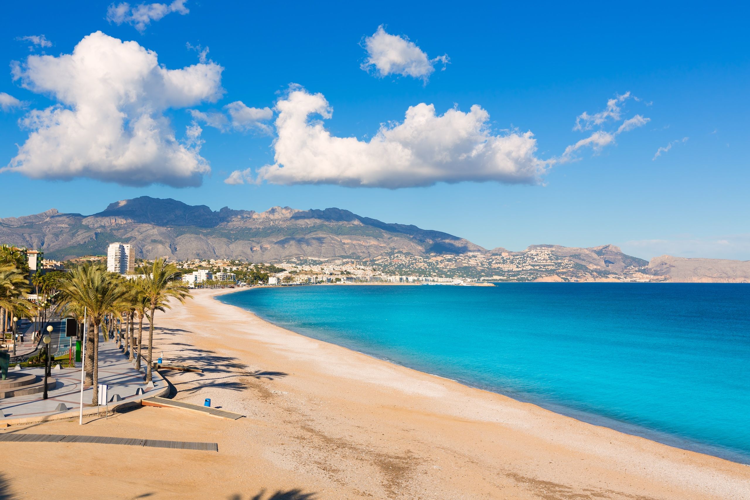 Utsikt utover stranden i Altea, Costa Blanca