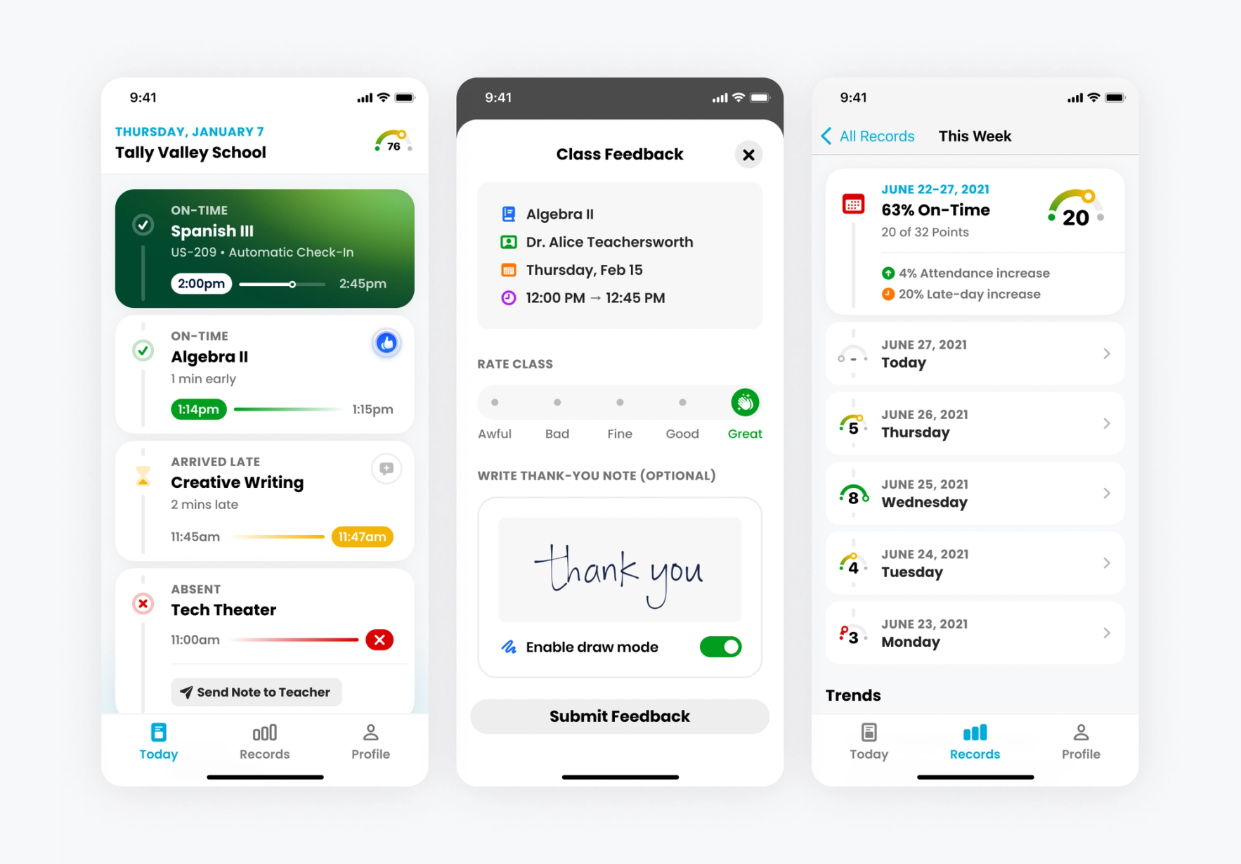 Students could get detailed information about their schedule, message teachers, leave feedback, and view their attendance record. 