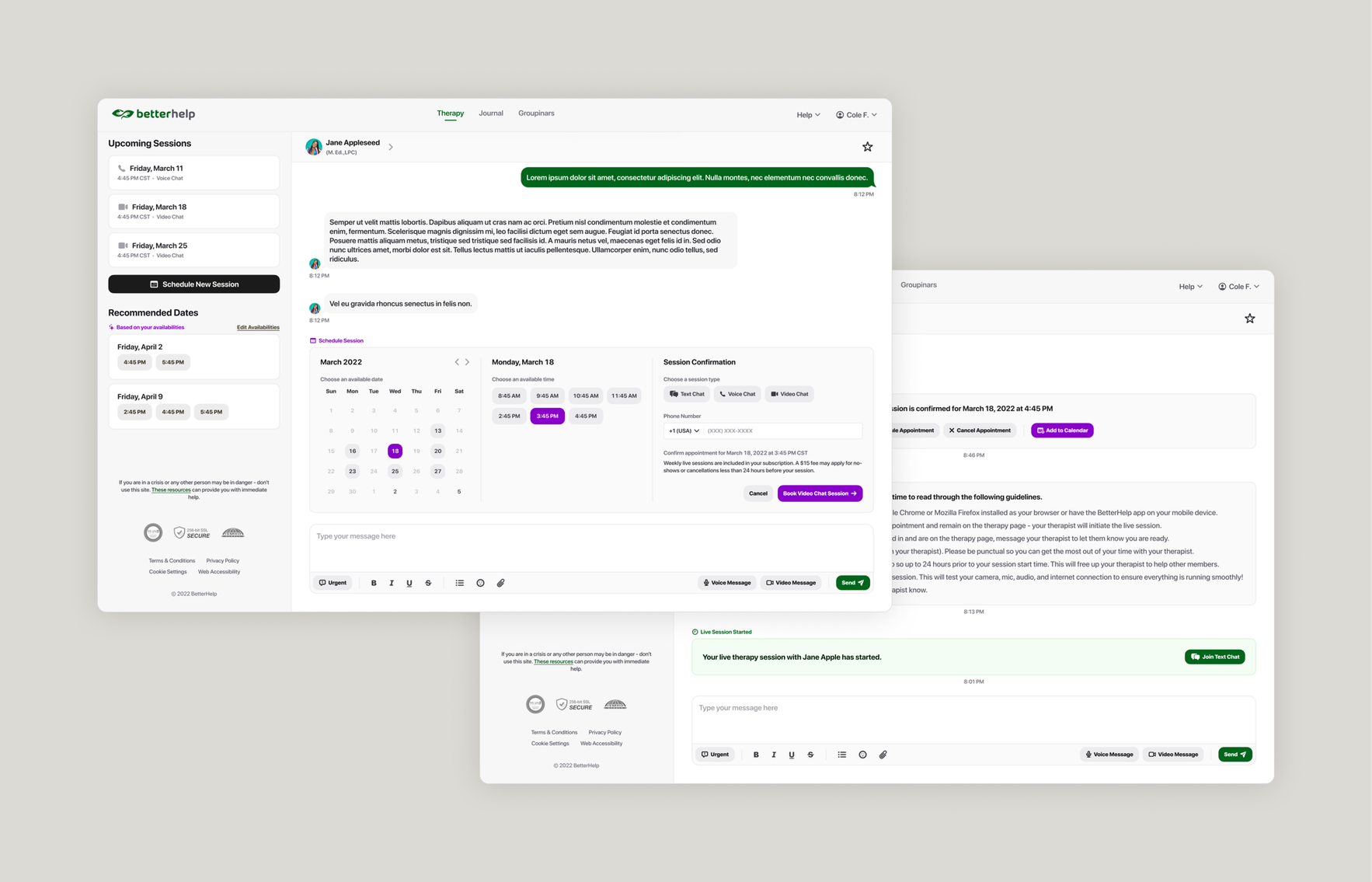 Some of the chat-integration designs I presented for my job interview