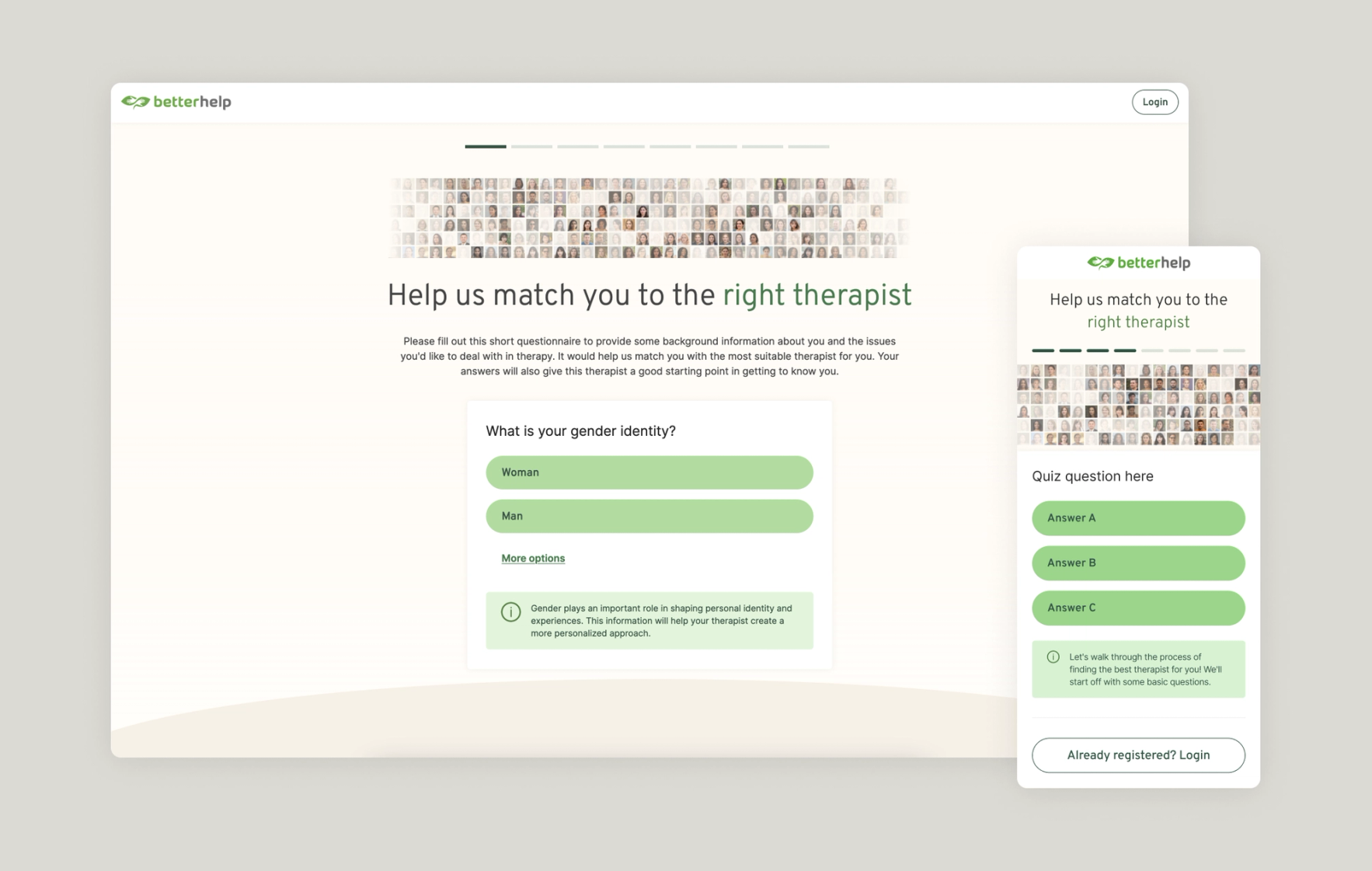 Designs for "therapist faces in quiz"