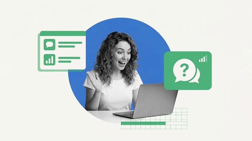 First time a webinar guide banner showing excited attendee at laptop with live chat, polls, and Q&A icons, illustrating what to expect from a webinar