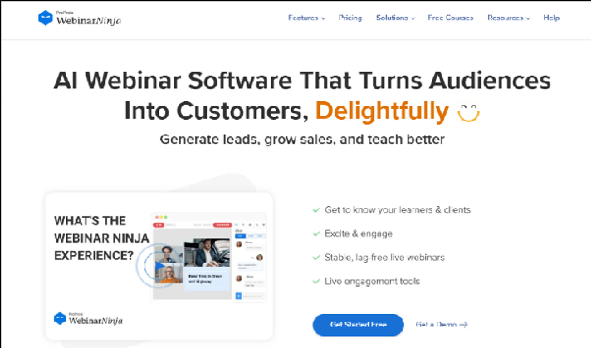 ProProfs WebinarNinja homepage: AI webinar software that turns audiences into customers
