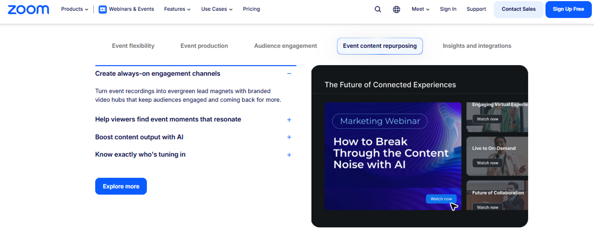Zoom Webinars Plus dashboard for on-demand webinar content repurposing and audience engagement