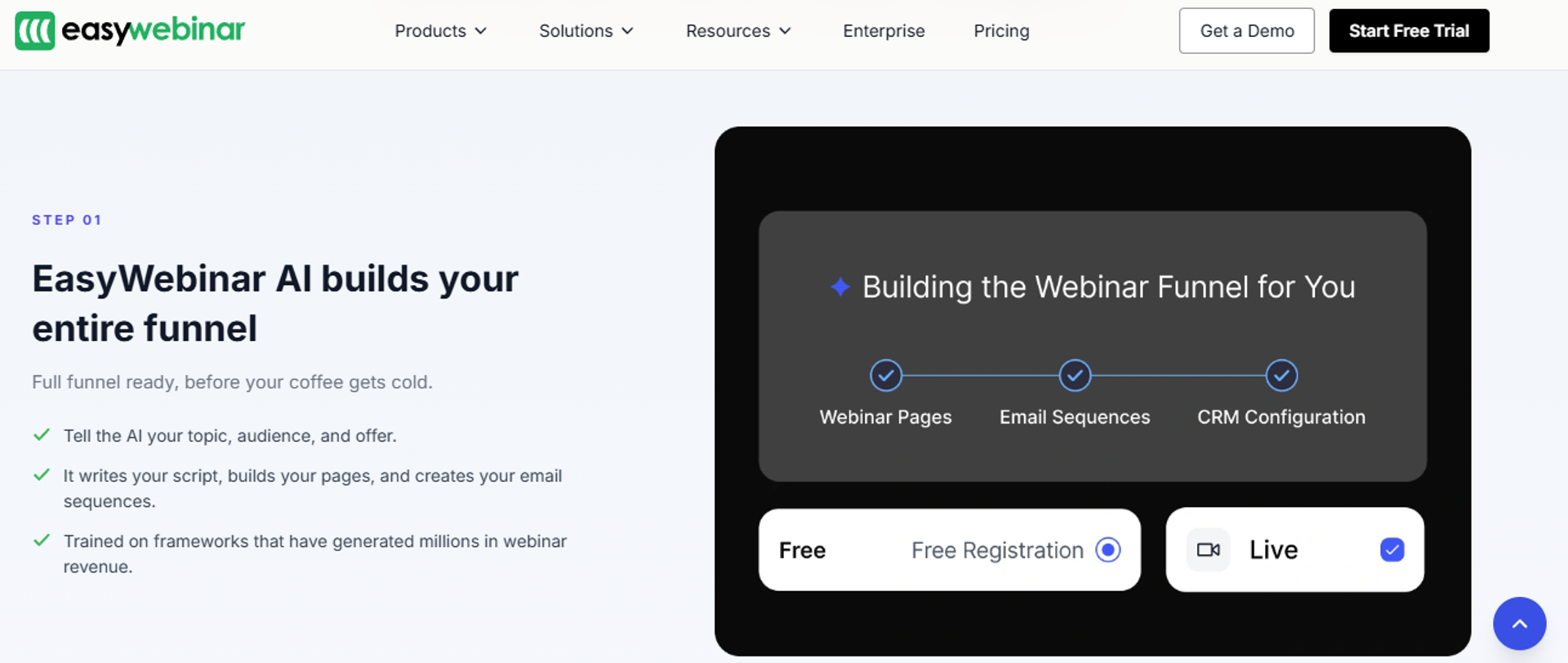 EasyWebinar AI tool building webinar funnel with pages and email sequences