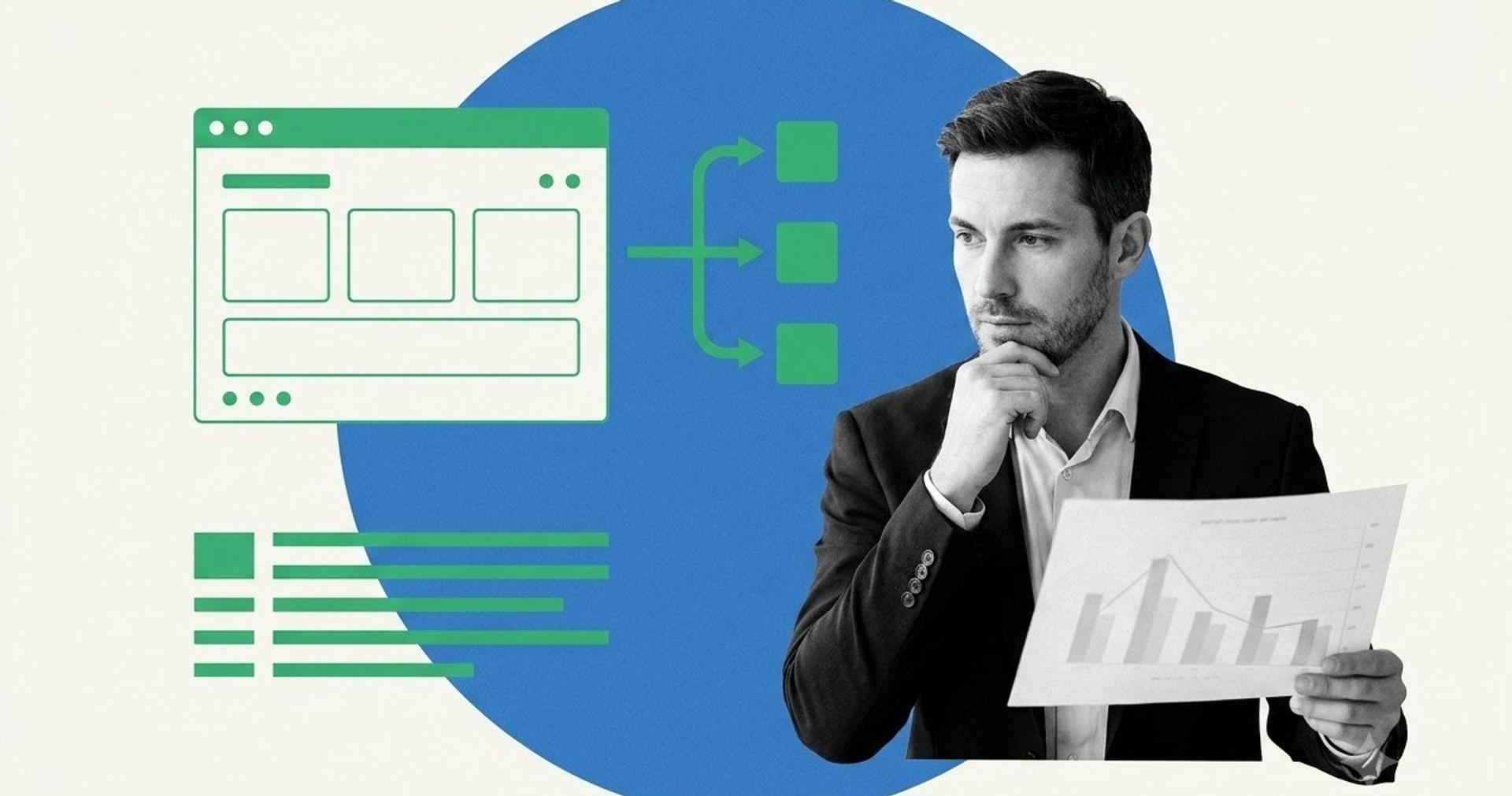 Marketing professional reviewing a pricing chart beside a webinar plan comparison layout and tier selection flow