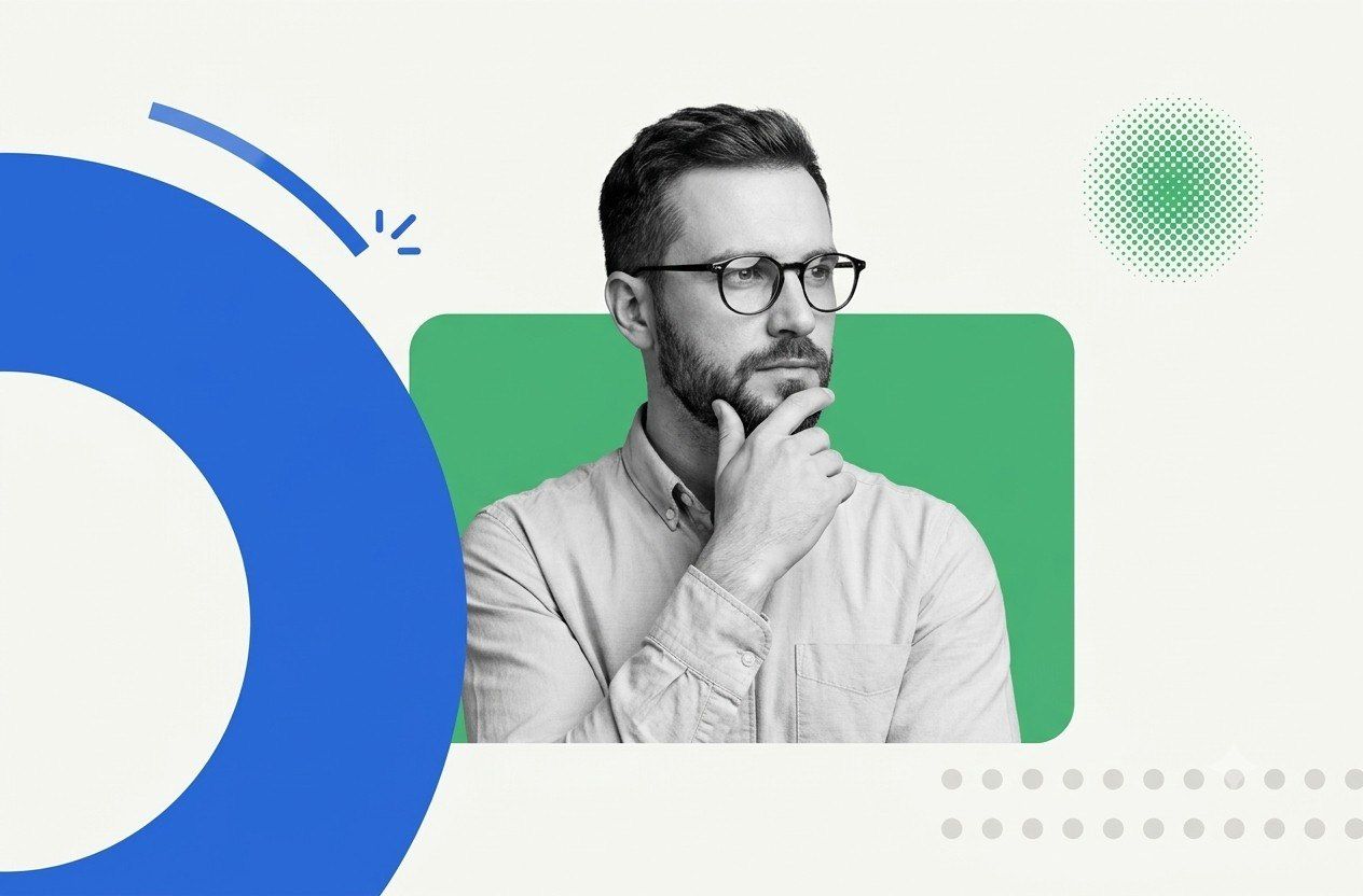 Bearded man in glasses thinking, hand on chin, reviewing WebinarJam pricing plans before choosing a webinar platform