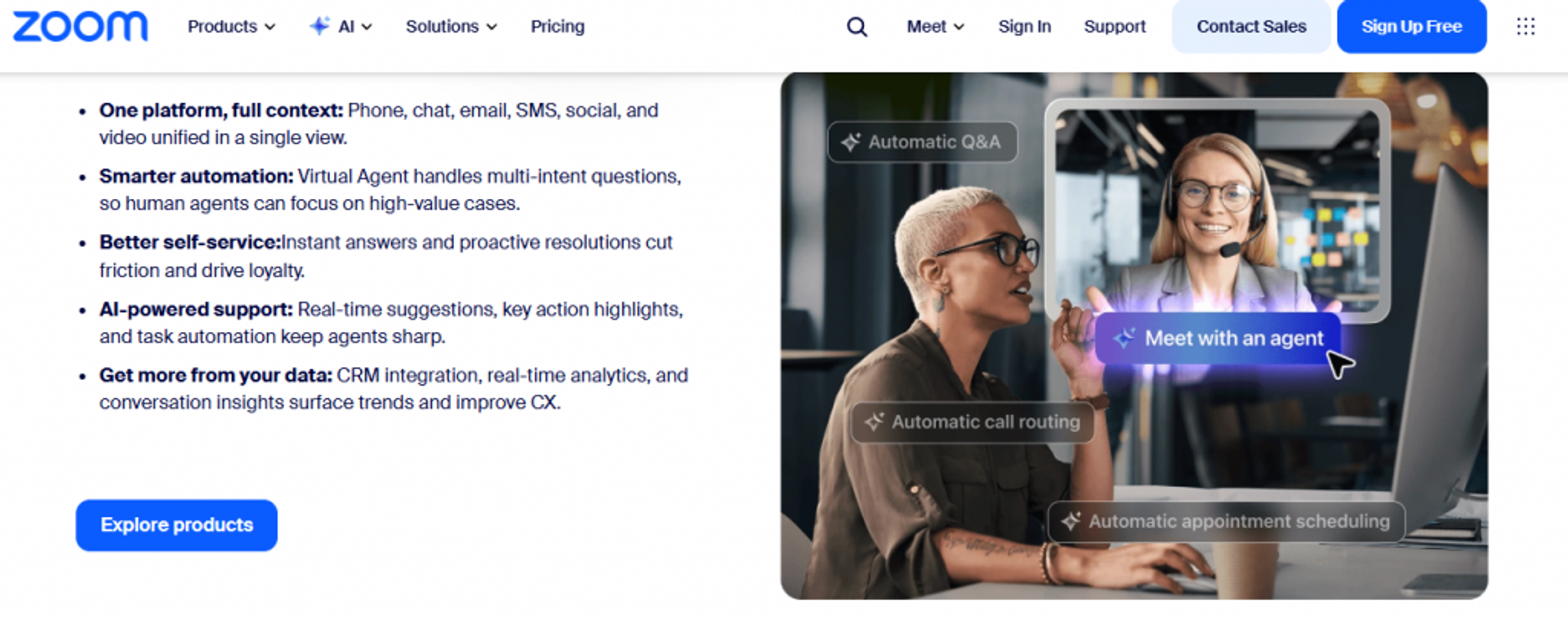 Zoom Webinars AI engagement features including automatic Q&A, call routing, and CRM integration for attendee interaction