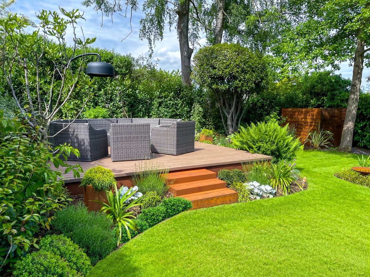 Outside Entertaining Area, raised composite deck with garden seating