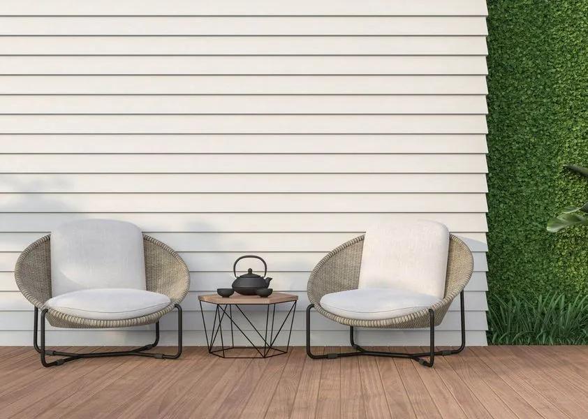 Chairs on a garden deck spring 2025