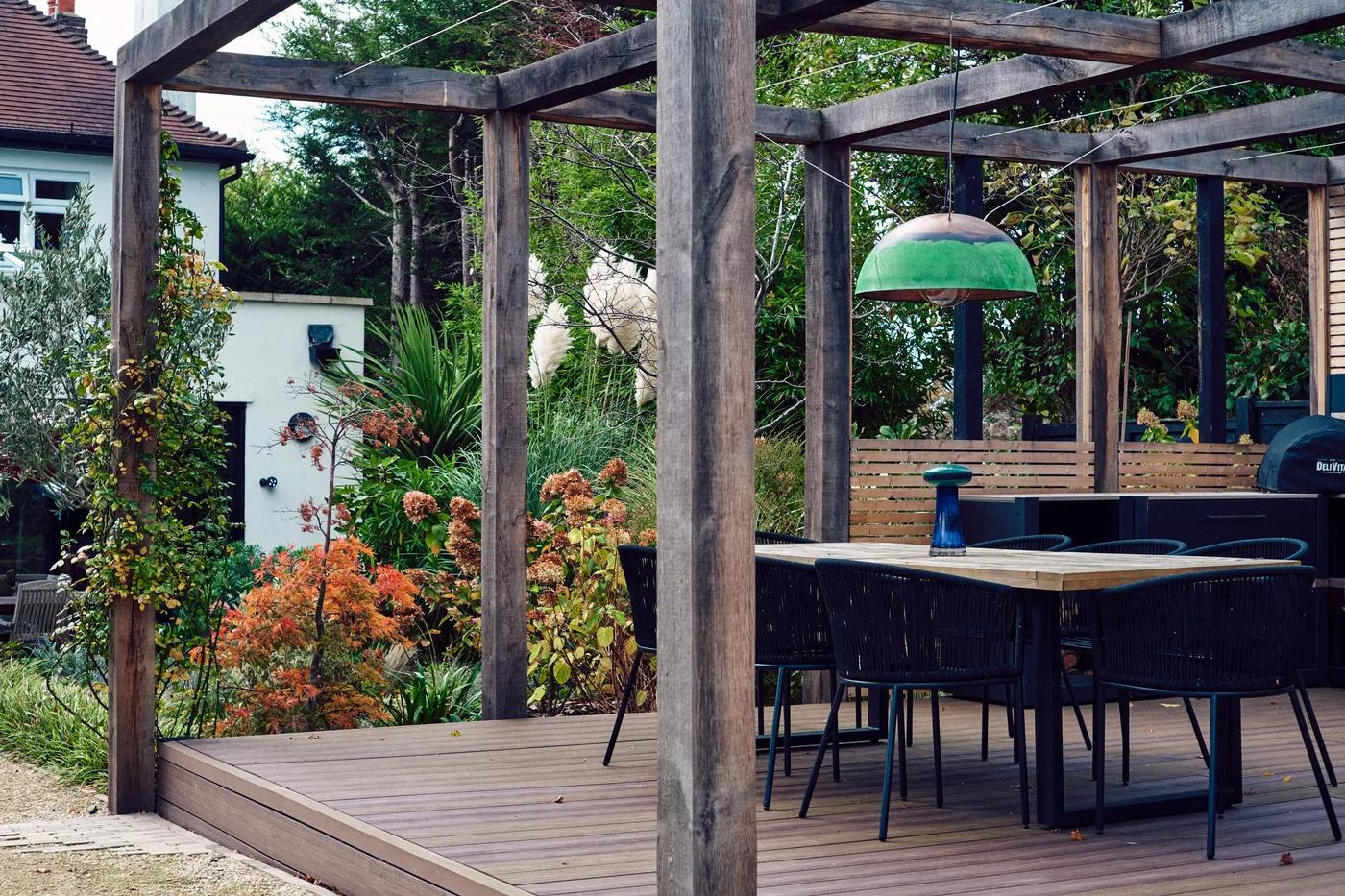 Pergola with lighting and planting