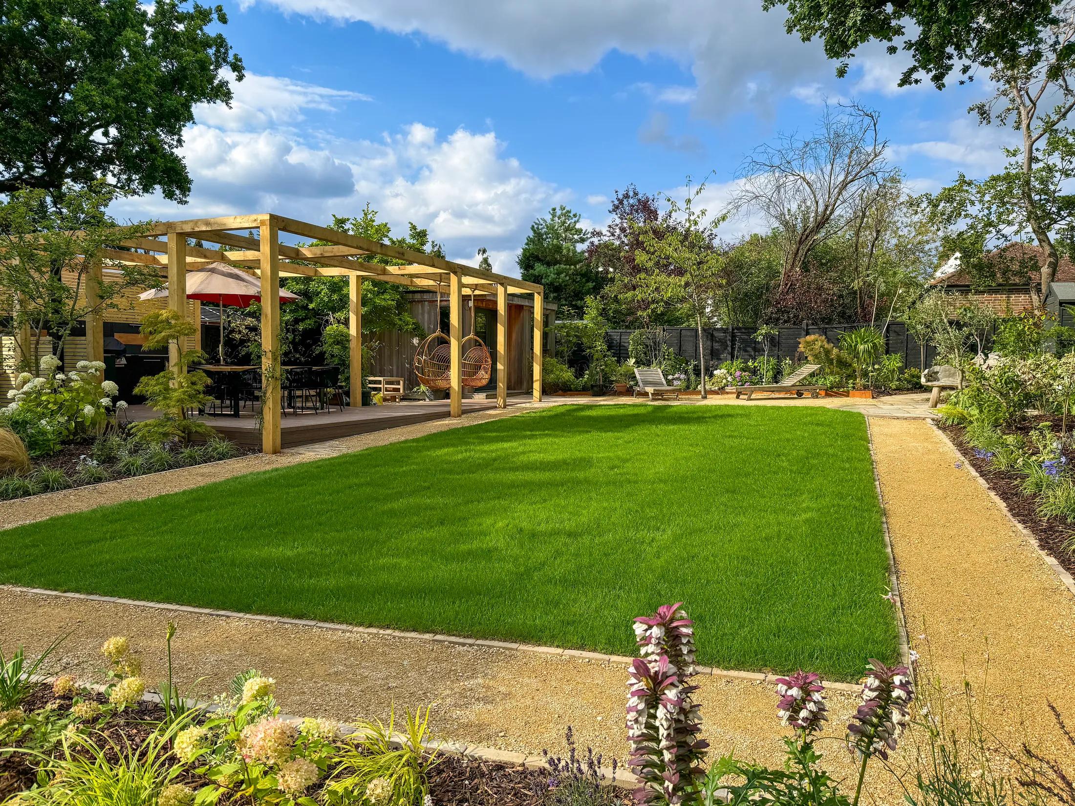 A bespoke garden pergola over a terrace