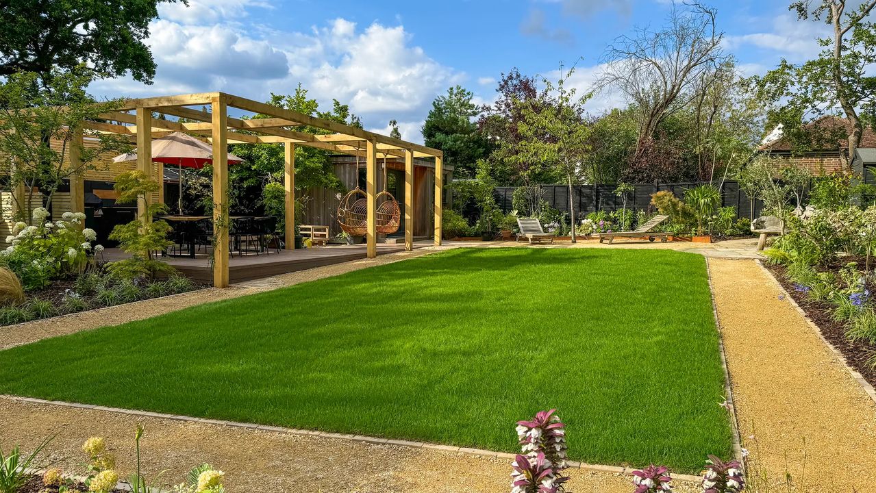 A bespoke garden pergola over a terrace