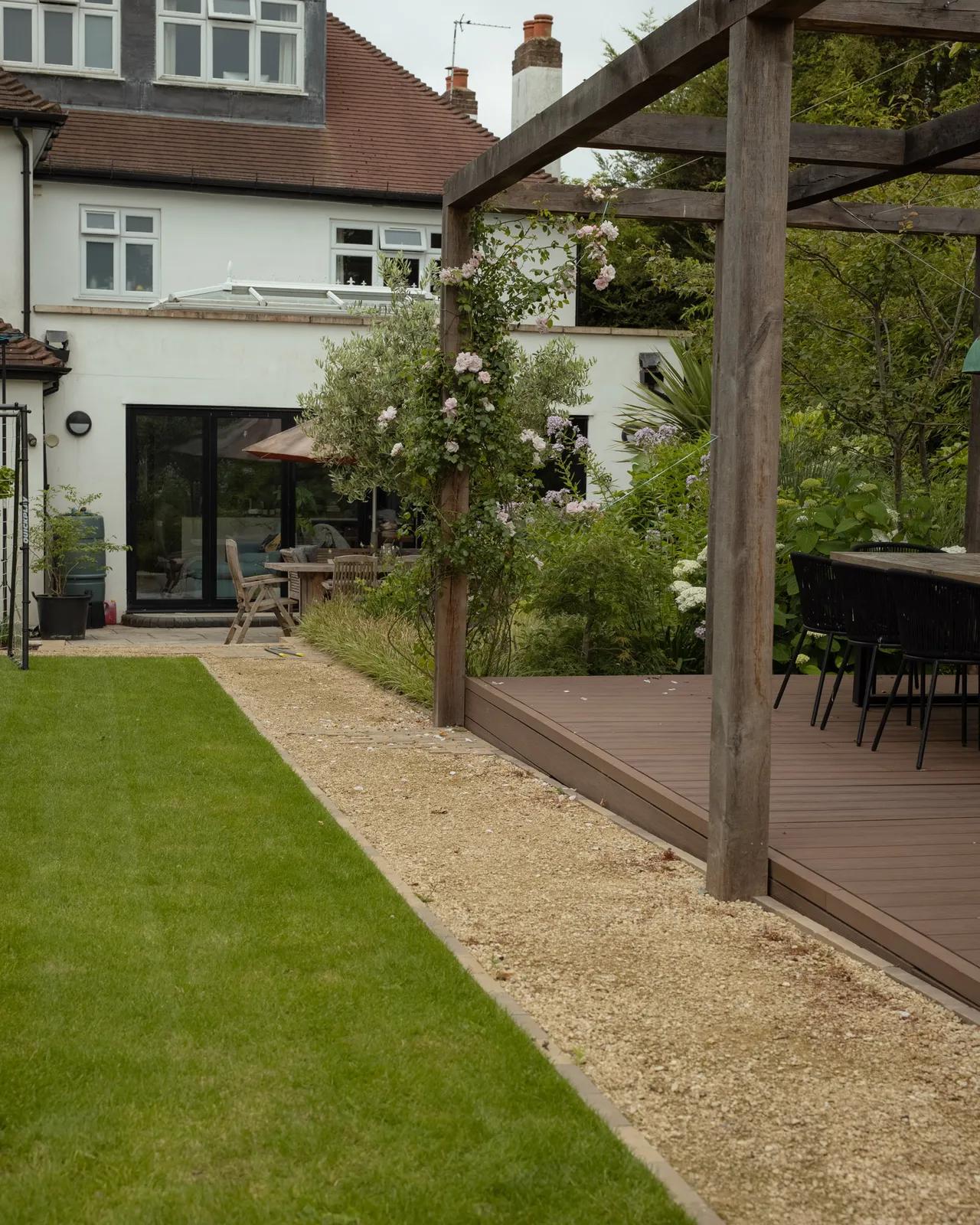 A bespoke timber pergola in a garden