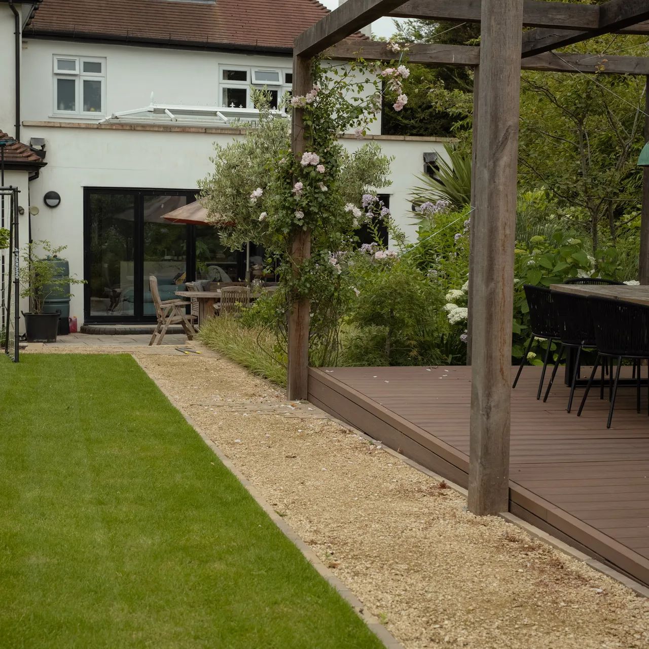A bespoke timber pergola in a garden