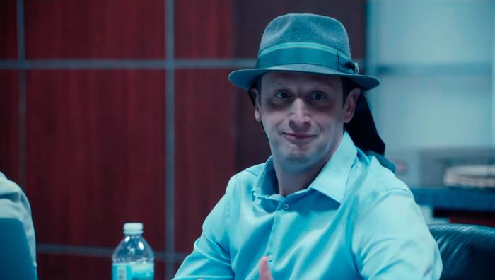 Vincent: "Holy fucking shit! Brian's hat just got him in huge trouble in a meeting. Mr. Andrews made Brian take off his hat.