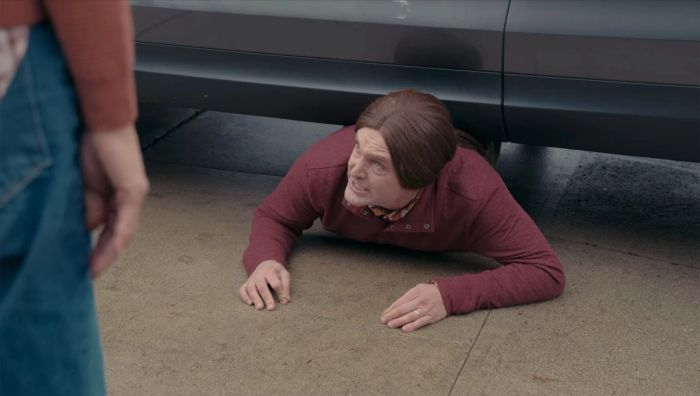 Well, you parked your car over the sidewalk. Where I was walking. So I crawled under your car and my ponytail got stuck. Now