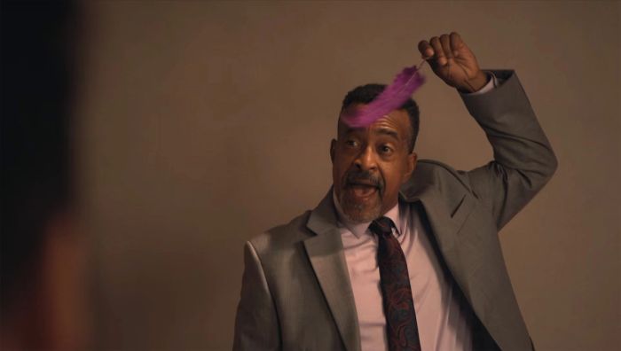 Fuck! I could've been Barney. (How?) Could've been like Barney's hair. "Hey, look at me, I'm Barney, like Barney's hair."