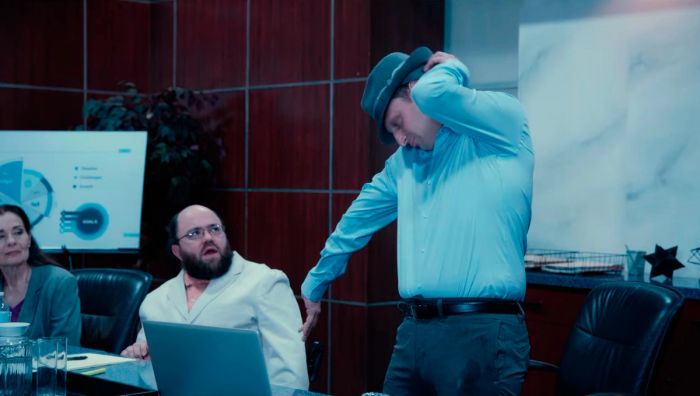 "He went to slam his hand down on the table, but he hit his water bottle and it spilled all over his laptop. And then I swea