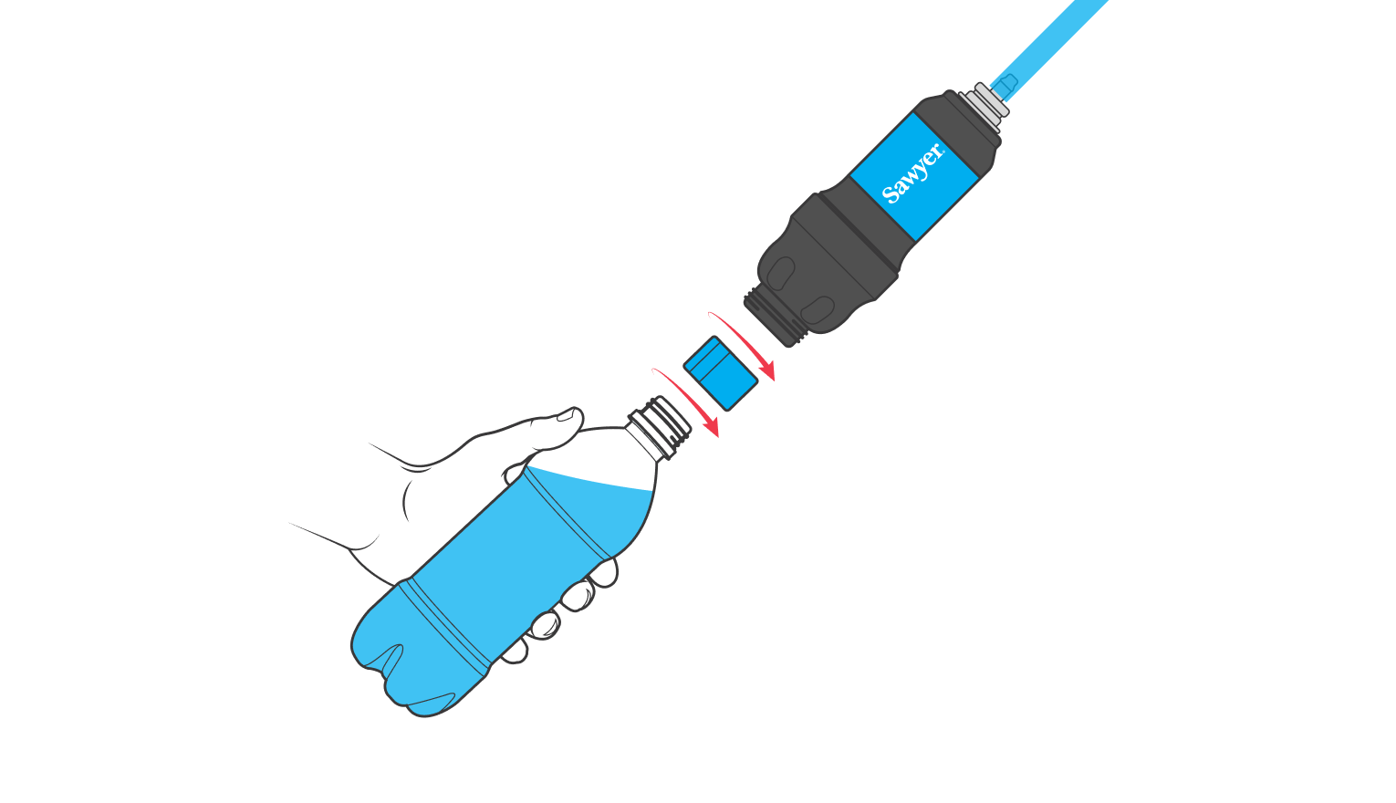 Cleaning coupling method: Connect the bottle to the filter