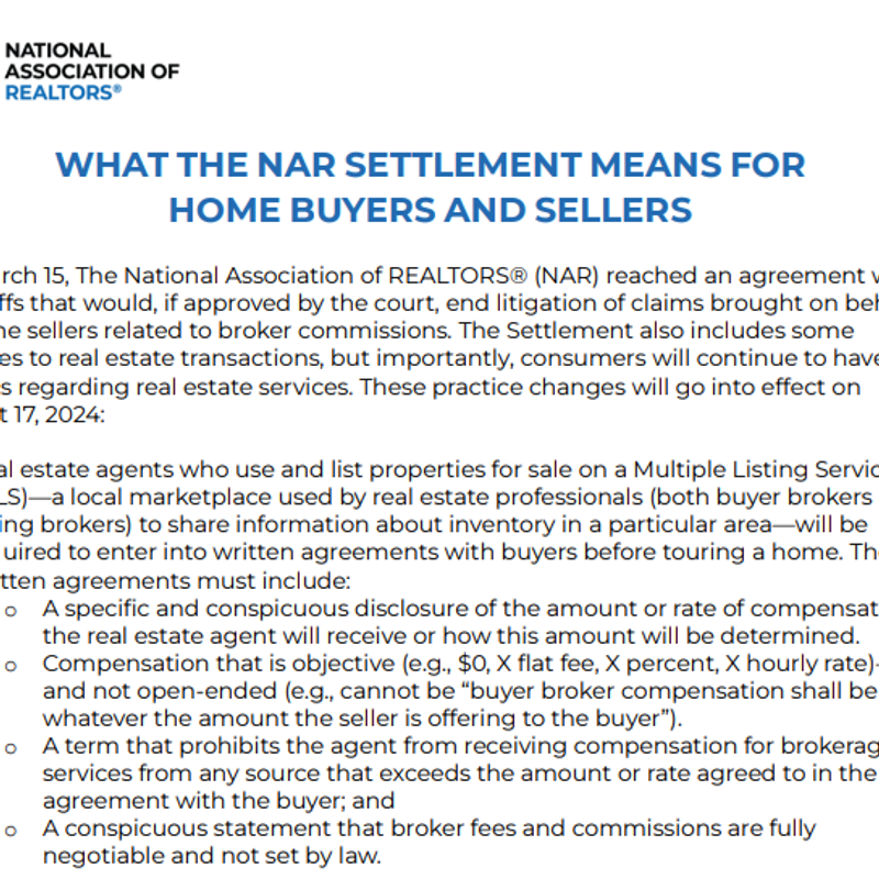 NAR Fact Sheet for Buyers and Sellers