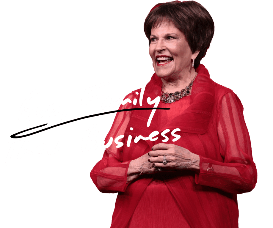 Image of Mo Anderson with the text "God, Family, then Business" handwritten over top of her.