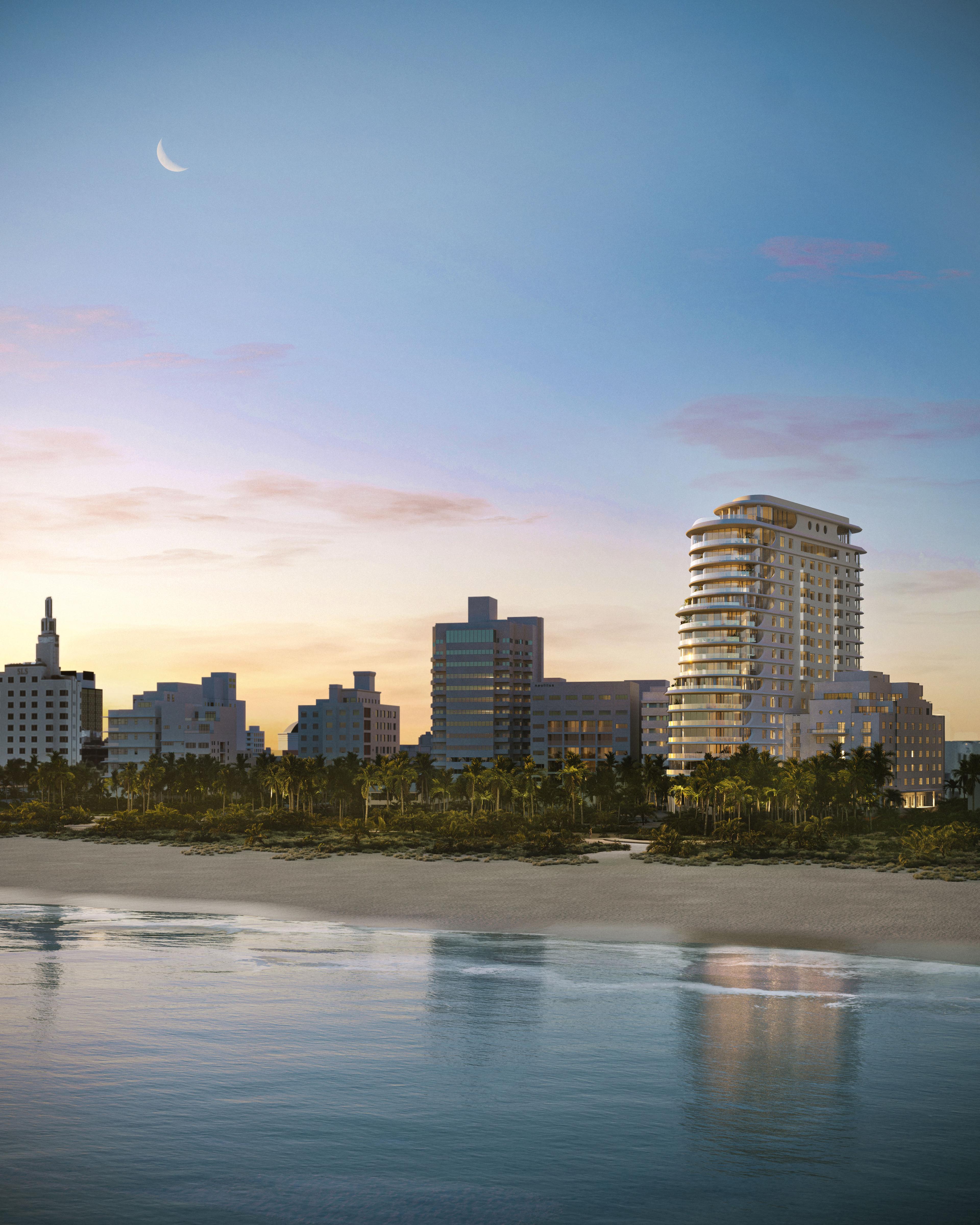 The Shore Club in the Miami Beach skyline at dusk.